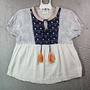 THML Navy and White Blouse with Orange Accents